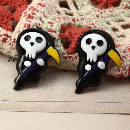 Fashion Halloween Simulation Plastic Ghost Face Pumpkin Ghost Death Ghost Festival Stud Earrings-Jewearrings