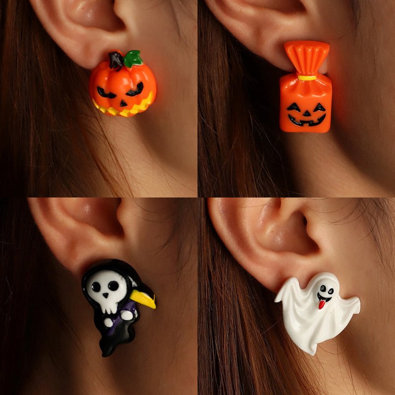 Fashion Halloween Simulation Plastic Ghost Face Pumpkin Ghost Death Ghost Festival Stud Earrings-Jewearrings