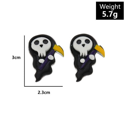 Fashion Halloween Simulation Plastic Ghost Face Pumpkin Ghost Death Ghost Festival Stud Earrings-Jewearrings