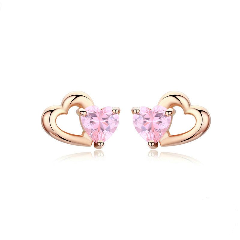 Fashion Heart-Shaped Throbbing Heart S925 Sterling Silver Earrings Female Fashion Rose Gold And Silver Stud Earrings-Jewearrings