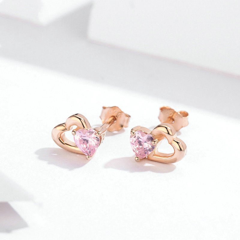 Fashion Heart-Shaped Throbbing Heart S925 Sterling Silver Earrings Female Fashion Rose Gold And Silver Stud Earrings-Jewearrings