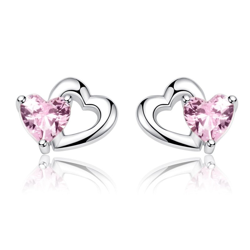 Fashion Heart-Shaped Throbbing Heart S925 Sterling Silver Earrings Female Fashion Rose Gold And Silver Stud Earrings-Jewearrings