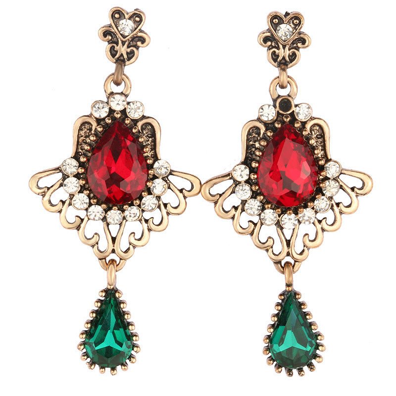 Fashion Hollowed-out Drop-shaped Ruby Glass Elegant Crystal Earrings-Jewearrings