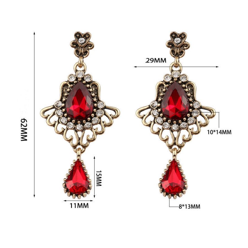 Fashion Hollowed-out Drop-shaped Ruby Glass Elegant Crystal Earrings-Jewearrings