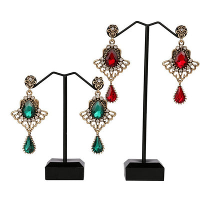 Fashion Hollowed-out Drop-shaped Ruby Glass Elegant Crystal Earrings-Jewearrings