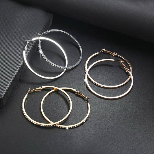 Fashion Hoop Earrings With Rhinestone Big Circle Earrings Simple Earrings Big Circle Gold Color Loop Earrings For Women-Jewearrings