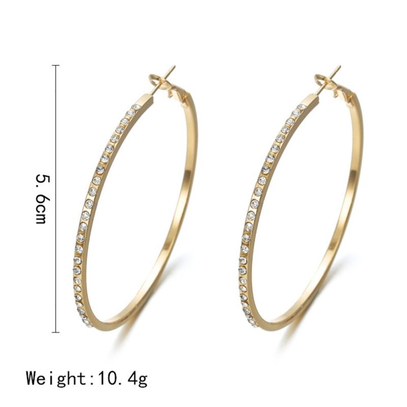 Fashion Hoop Earrings With Rhinestone Big Circle Earrings Simple Earrings Big Circle Gold Color Loop Earrings For Women-Jewearrings