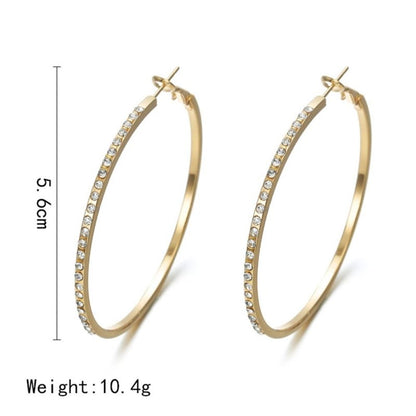 Fashion Hoop Earrings With Rhinestone Big Circle Earrings Simple Earrings Big Circle Gold Color Loop Earrings For Women-Jewearrings