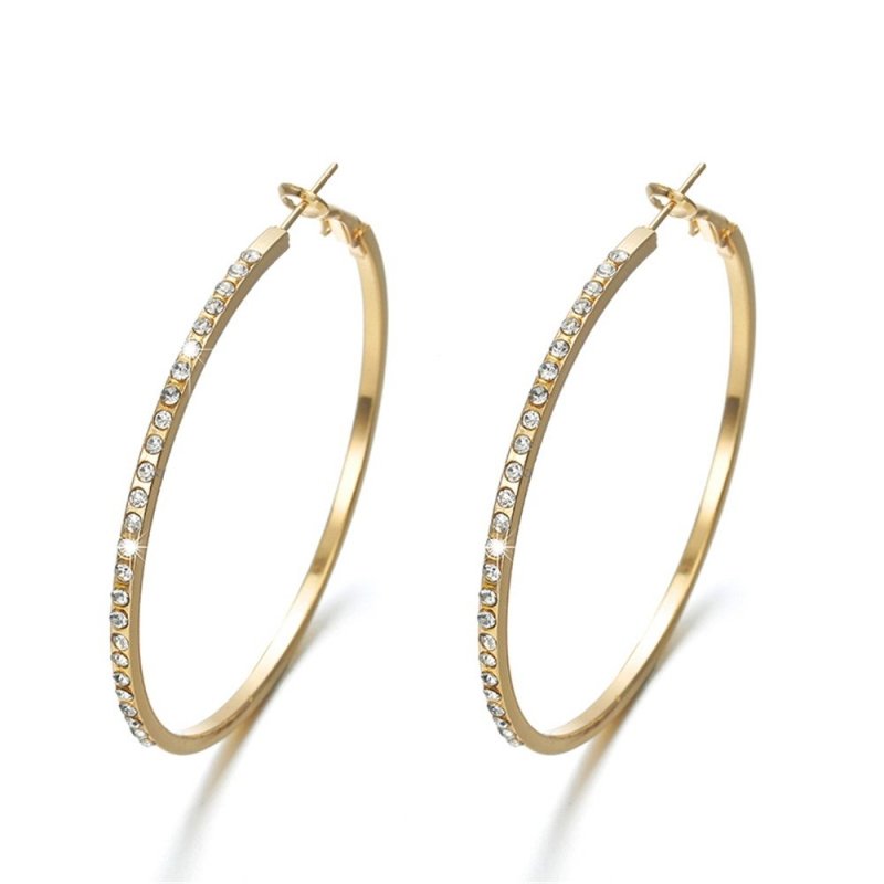 Fashion Hoop Earrings With Rhinestone Big Circle Earrings Simple Earrings Big Circle Gold Color Loop Earrings For Women-Jewearrings