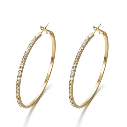 Fashion Hoop Earrings With Rhinestone Big Circle Earrings Simple Earrings Big Circle Gold Color Loop Earrings For Women-Jewearrings