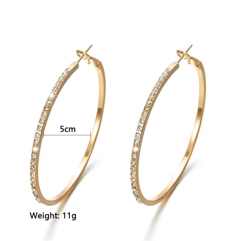 Fashion Hoop Earrings With Rhinestone Big Circle Earrings Simple Earrings Big Circle Gold Color Loop Earrings For Women-Jewearrings