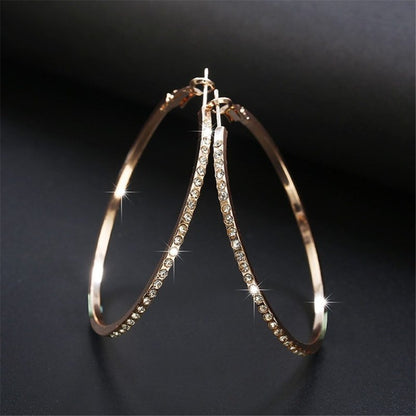 Fashion Hoop Earrings With Rhinestone Big Circle Earrings Simple Earrings Big Circle Gold Color Loop Earrings For Women-Jewearrings