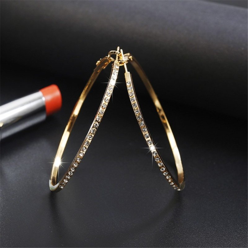 Fashion Hoop Earrings With Rhinestone Big Circle Earrings Simple Earrings Big Circle Gold Color Loop Earrings For Women-Jewearrings