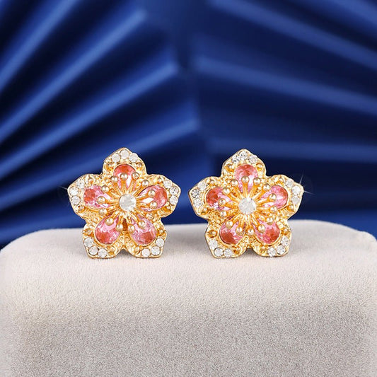 Fashion Inlaid Color Diamond Flower Stud Earrings For Women-Jewearrings