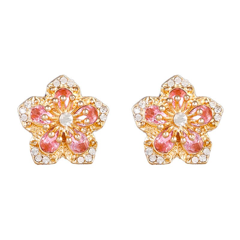 Fashion Inlaid Color Diamond Flower Stud Earrings For Women-Jewearrings