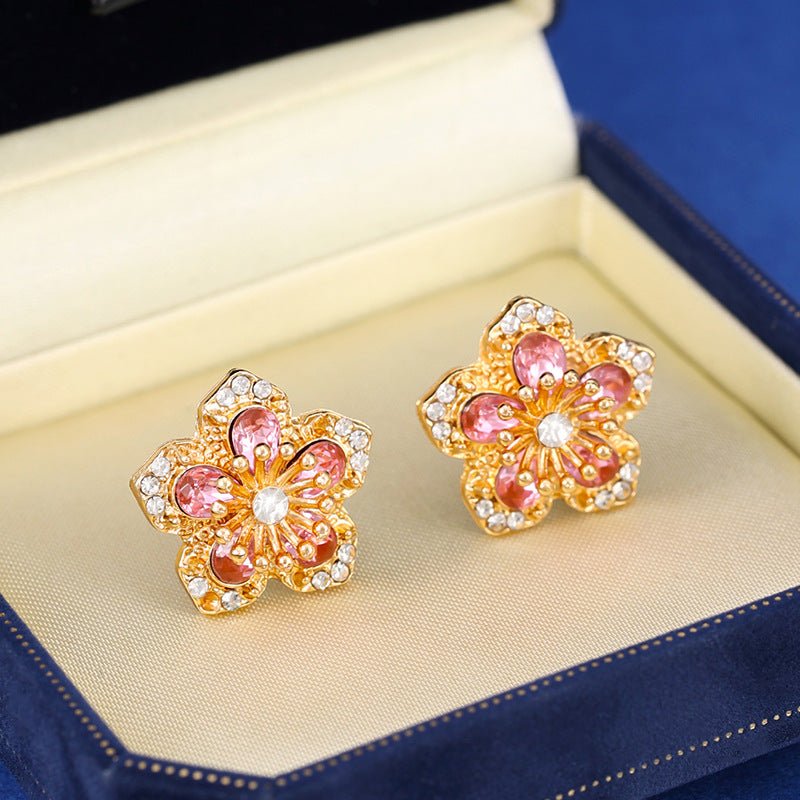 Fashion Inlaid Color Diamond Flower Stud Earrings For Women-Jewearrings