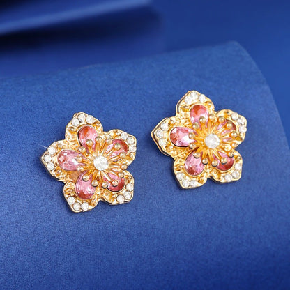 Fashion Inlaid Color Diamond Flower Stud Earrings For Women-Jewearrings