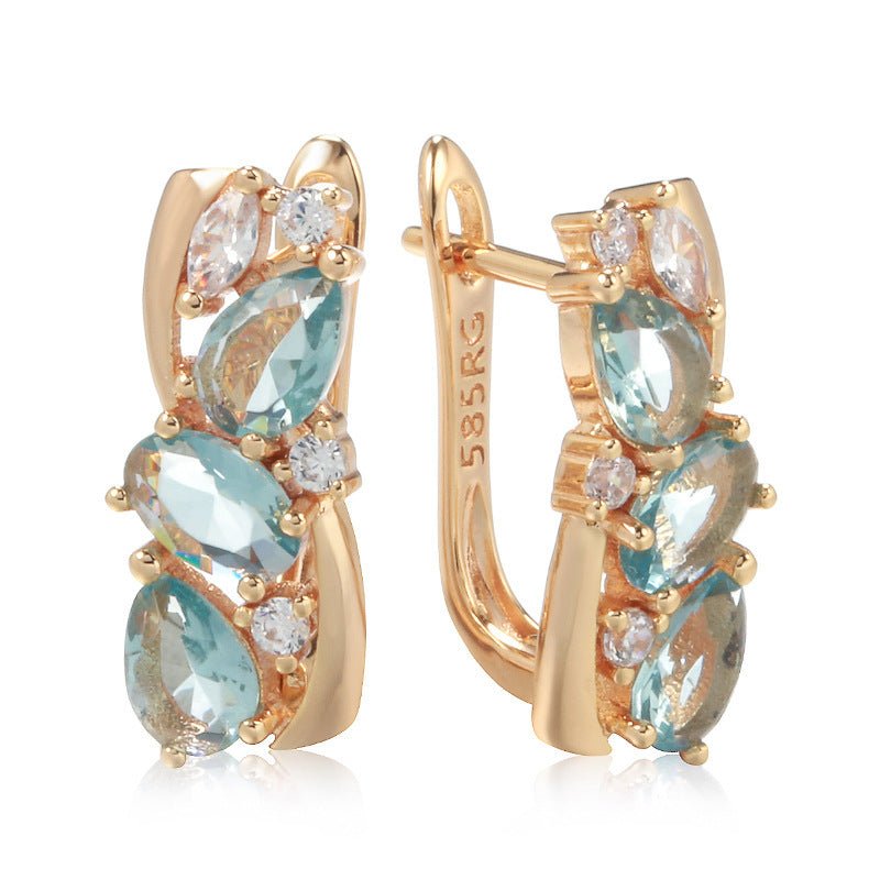 Fashion Inlaid Light Blue Zircon Women's Earrings-Jewearrings