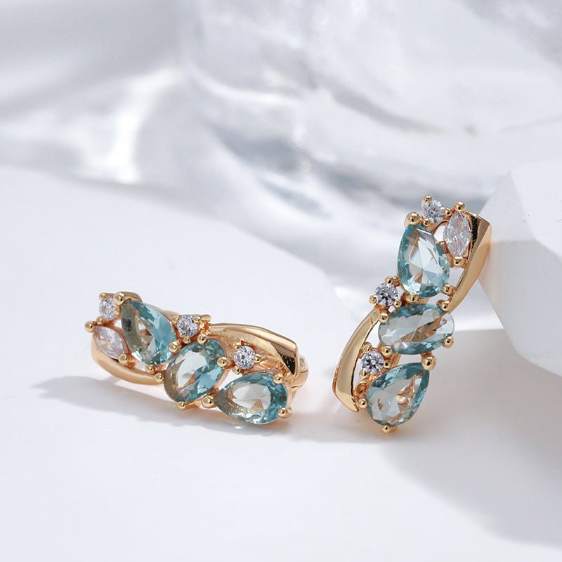 Fashion Inlaid Light Blue Zircon Women's Earrings-Jewearrings