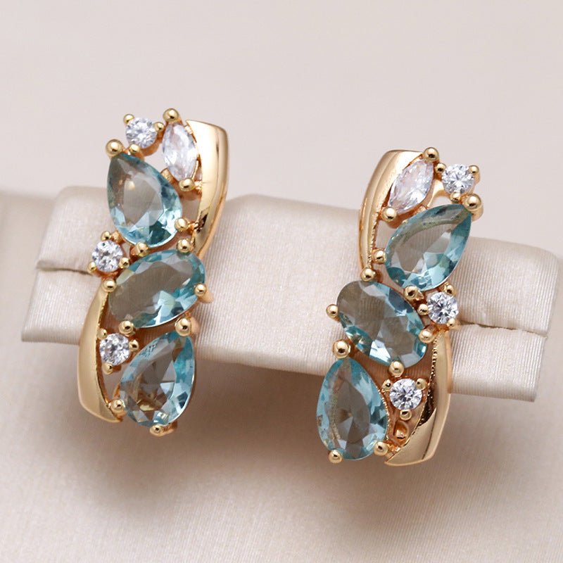 Fashion Inlaid Light Blue Zircon Women's Earrings-Jewearrings