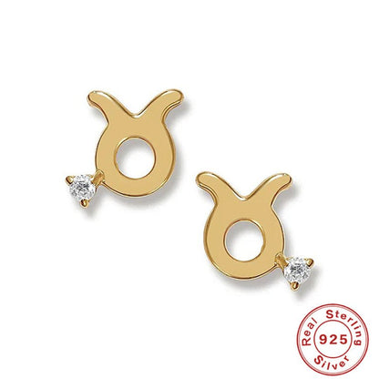 Fashion Ins Style Mini Glossy Twelve Constellation S925 Sterling Silver Personalized Diamond Constellation Stud Earrings-Jewearrings