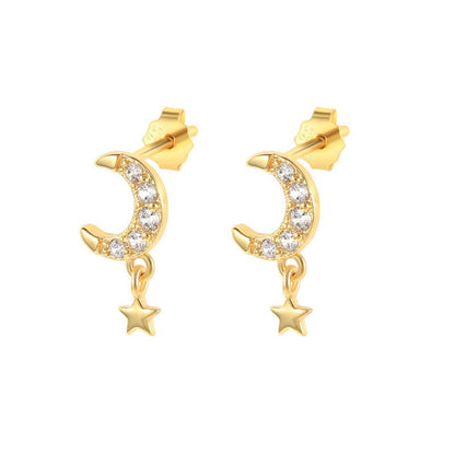 Fashion Ins Wind S925 Classic Cross Star Moon Tassel Diamond Earrings-Jewearrings