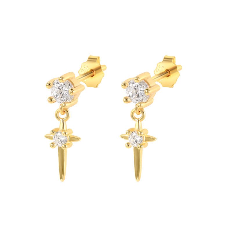 Fashion Ins Wind S925 Classic Cross Star Moon Tassel Diamond Earrings-Jewearrings