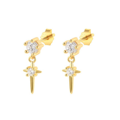 Fashion Ins Wind S925 Classic Cross Star Moon Tassel Diamond Earrings-Jewearrings