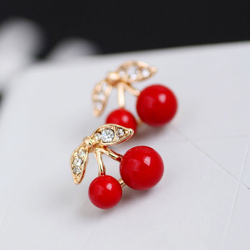 Fashion Jewelry All-match Diamond-studded Red Cherry Simple Temperament Earrings-Jewearrings