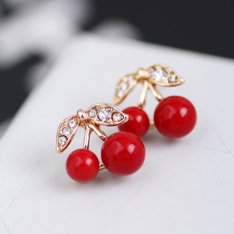 Fashion Jewelry All-match Diamond-studded Red Cherry Simple Temperament Earrings-Jewearrings