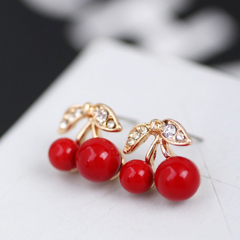 Fashion Jewelry All-match Diamond-studded Red Cherry Simple Temperament Earrings-Jewearrings