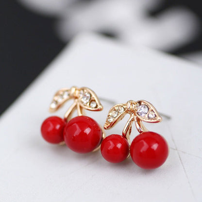 Fashion Jewelry All-match Diamond-studded Red Cherry Simple Temperament Earrings-Jewearrings