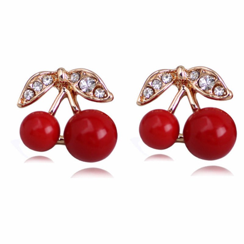 Fashion Jewelry All-match Diamond-studded Red Cherry Simple Temperament Earrings-Jewearrings