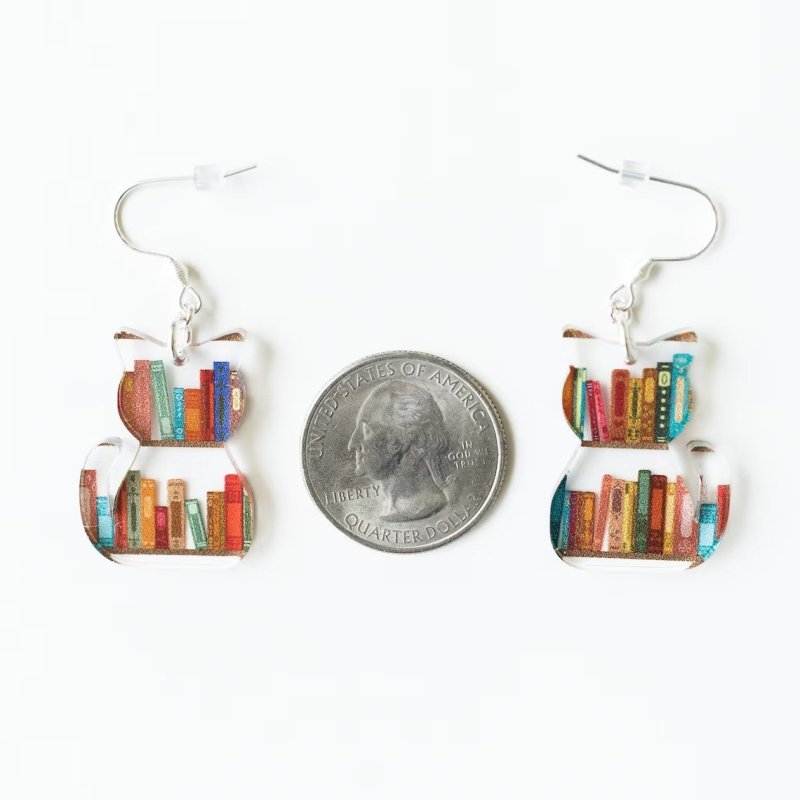 Fashion Jewelry Cat Bookshelf Classic Animal Acrylic Earrings-Jewearrings