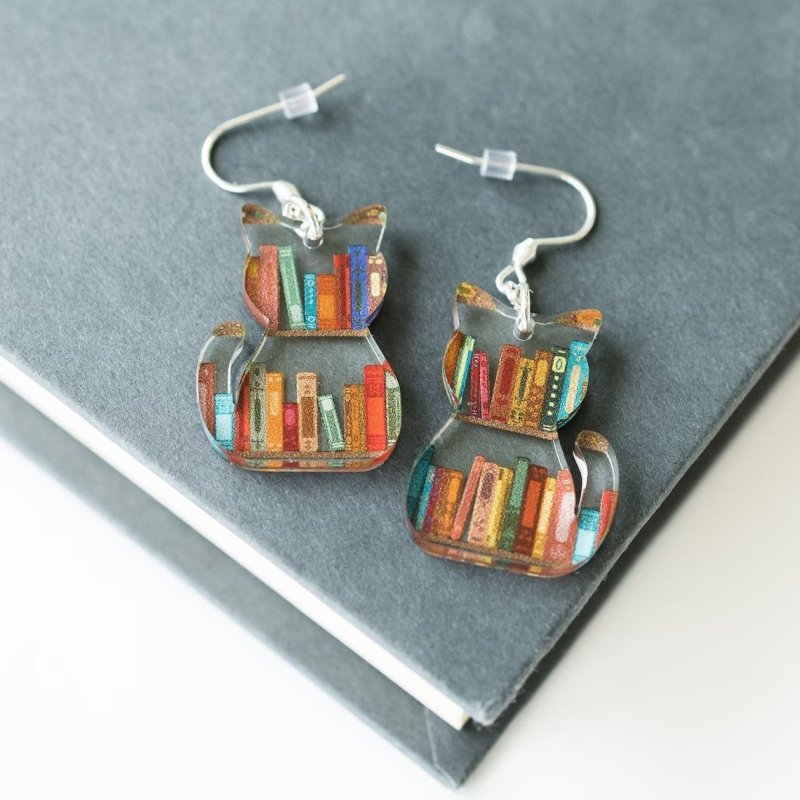 Fashion Jewelry Cat Bookshelf Classic Animal Acrylic Earrings-Jewearrings