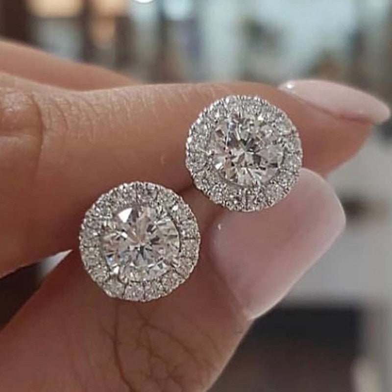 Fashion Jewelry Diamond Rhinestone Round Zircon Stud Earrings-Jewearrings