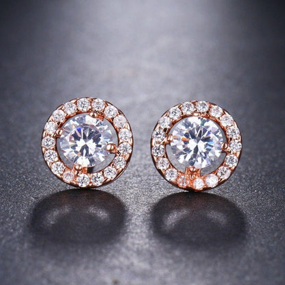 Fashion Jewelry Diamond Rhinestone Round Zircon Stud Earrings-Jewearrings