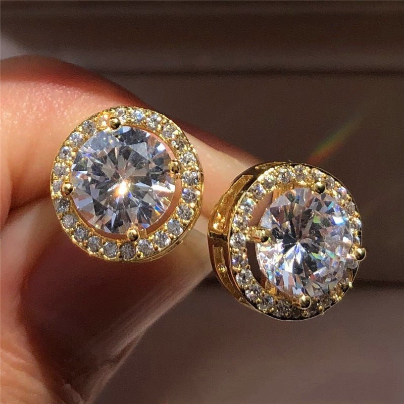 Fashion Jewelry Diamond Rhinestone Round Zircon Stud Earrings-Jewearrings