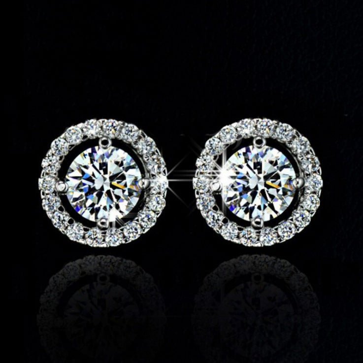 Fashion Jewelry Diamond Rhinestone Round Zircon Stud Earrings-Jewearrings