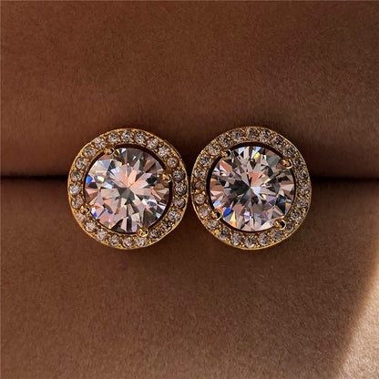 Fashion Jewelry Diamond Rhinestone Round Zircon Stud Earrings-Jewearrings