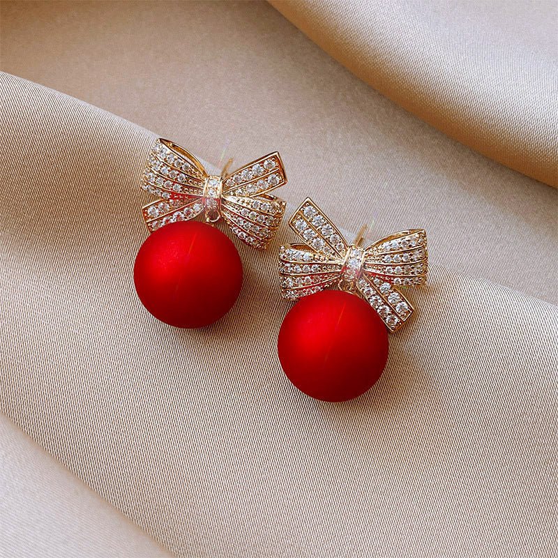 Fashion Jewelry Female Bowknot Pearl Earrings Temperament Christmas-Jewearrings