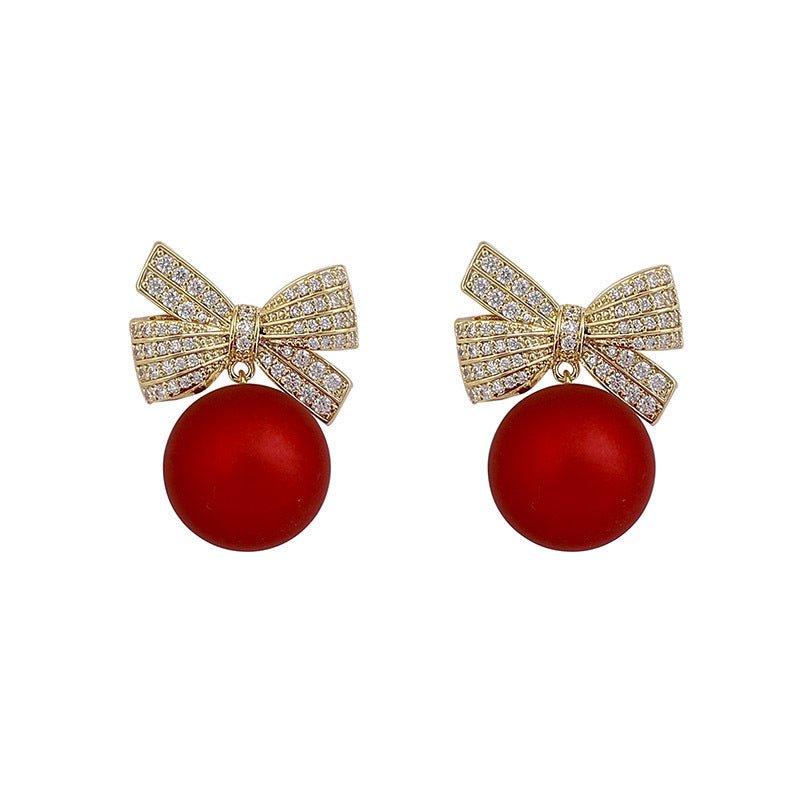 Fashion Jewelry Female Bowknot Pearl Earrings Temperament Christmas-Jewearrings