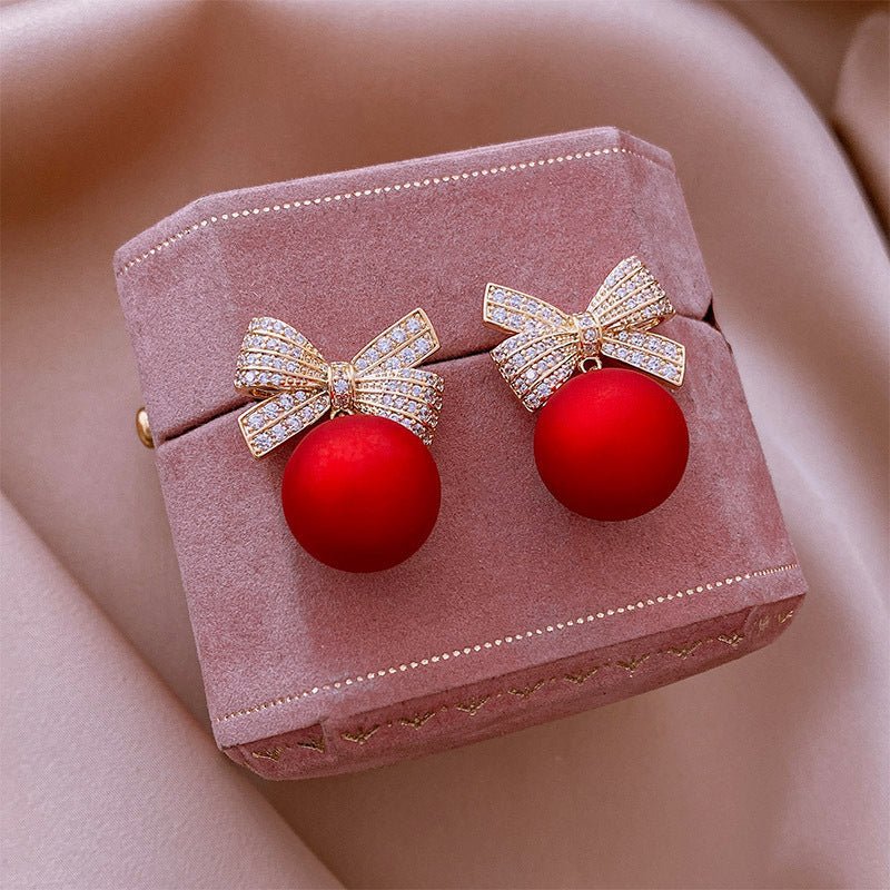 Fashion Jewelry Female Bowknot Pearl Earrings Temperament Christmas-Jewearrings