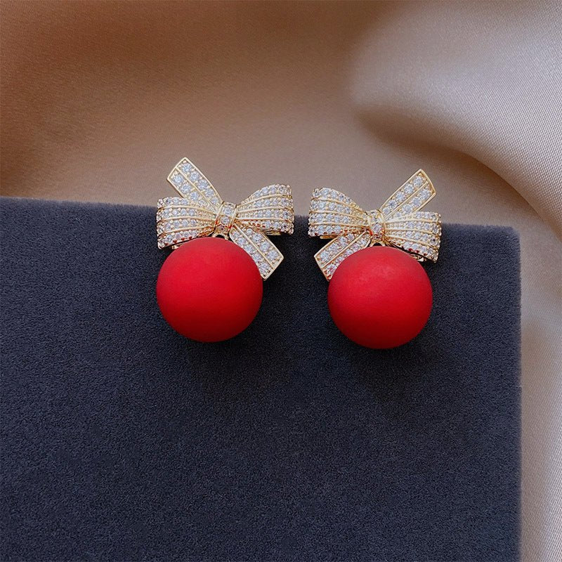 Fashion Jewelry Female Bowknot Pearl Earrings Temperament Christmas-Jewearrings