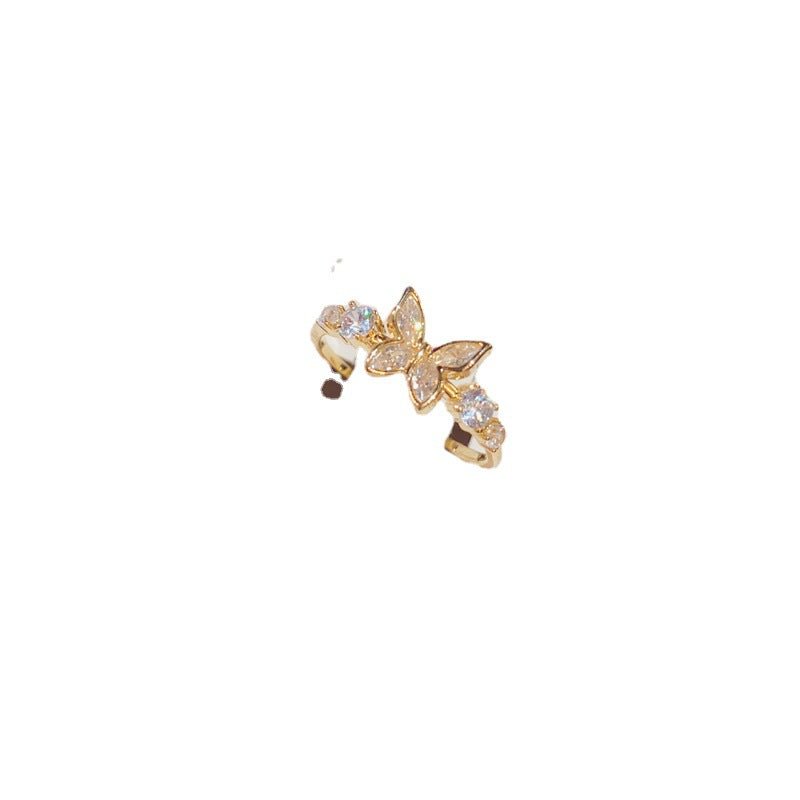 Fashion Jewelry New Style Gold Plated Beautiful Sweet Diamond Inlaid Butterfly Ring Women'S Luxury Temperament Elegant Ring Party Jewelry-Jewearrings