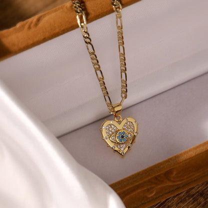 Fashion Jewelry Personality Copper Plated Real Gold Heart-shaped Zircon Pendant Necklace And Earrings Suite-Jewearrings