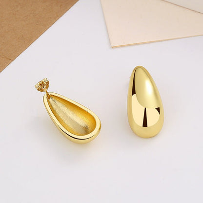 Fashion Jewelry Water Drop Glossy 16k Real Gold Plating Simple And Elegant Earrings-Jewearrings