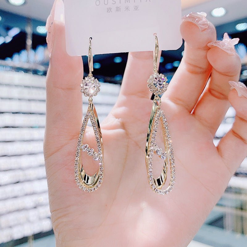 Fashion Lady Full Diamond Drop Earrings-Jewearrings