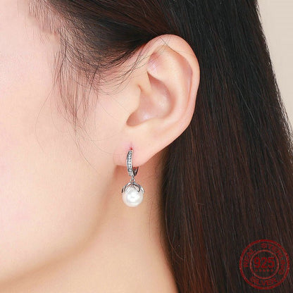 Fashion Long 925 Silver Temperament Pearl Earrings-Jewearrings