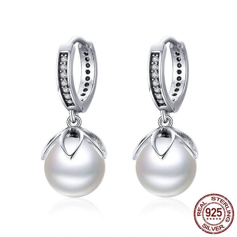 Fashion Long 925 Silver Temperament Pearl Earrings-Jewearrings